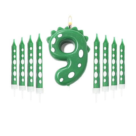 Dinosaur Theme Birthday Candle Green Polka Dot Cartoon Animal Numeric Shape Pencil Style For Kids Party Cake Decoration