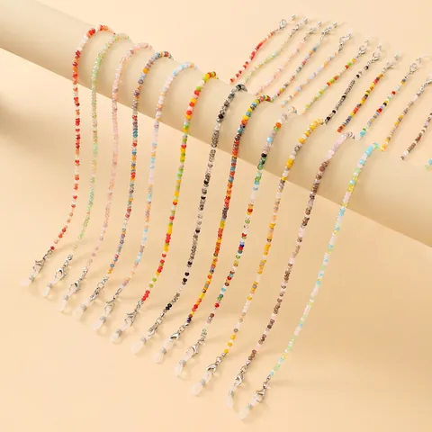 Catenella Occhiali Cristallo Colorato Perline Cordino Antiscivolo Supporto Occhiali Collana Mascherina Moda Donna