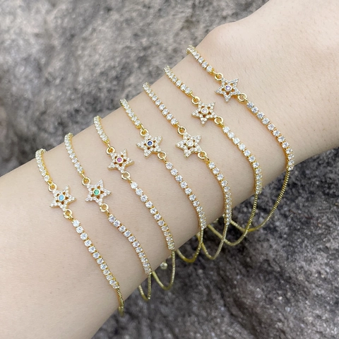 Star Zircon Adjustable Bracelet Copper Gold Plated Minimalist Bolo Clasp Jewelry For Women Elegant Starry Hand Chain