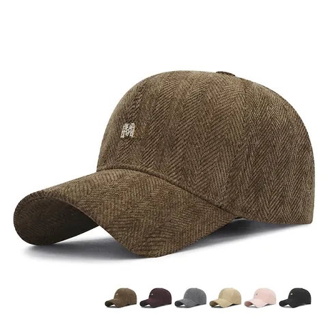 Baseball Cap Herringbone Pattern Peaked Hat With Rhinestone M Letter Adjustable Sunshade Casual Retro For Men Women