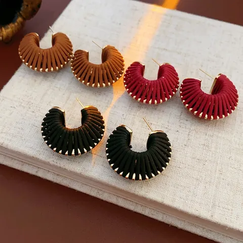 Vintage C-Form Creolen Mit Kunstleder Umwickeltem Design Und Silberohrringpfosten Retro Geometrischer Schmuck Für Frauen