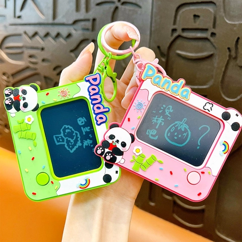Cartoon Panda Mini Graffiti Bord Sleutelhanger Creatieve ABS Wisbare Tekening Speelgoed Tas Decoratie Charm Cadeau Voor Kinderen