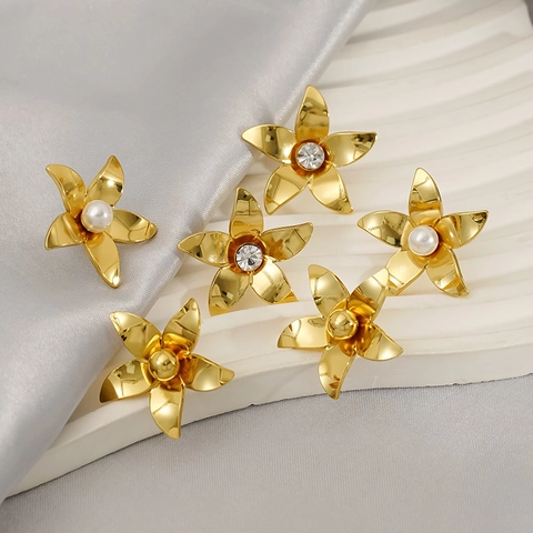 Orecchini A Lobo A Fiore Eleganti In Acciaio Inossidabile Placcato Oro 18k Con Künstliche Perle E Strass Gioielli Da Donna