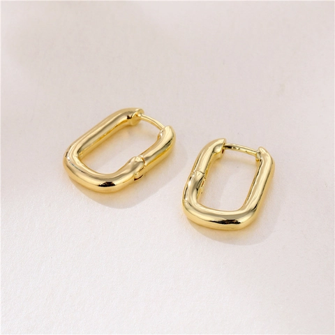 Orecchini A Cerchio Minimalisti A Forma Di U Per Donna Geometrici Ovali Rettangolari In Rame Placcati Oro Argento Moda