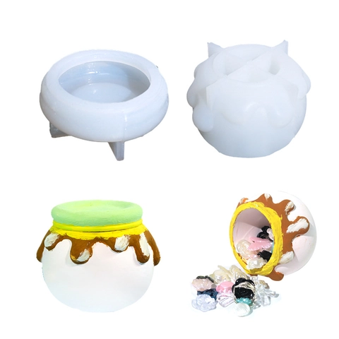 Honey Jar Silicone Mold For DIY Jewelry Storage Box Round 3D Resin Casting Tool With Lid Easy Demold