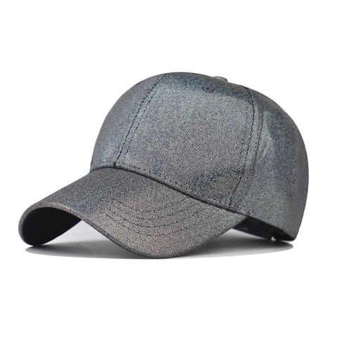Berretto da Baseball da Donna in Pelle PU con Paillettes Scintillanti Colore Sfumato Metallizzato Strass Cappello Parasole Regolabile Streetwear