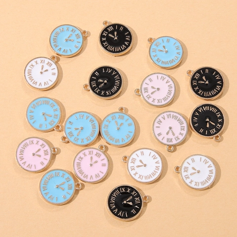 Round Clock Face Charms Alloy Enamel Pendants With Roman Numerals For DIY Jewelry Making Necklace Bracelet Korean Style