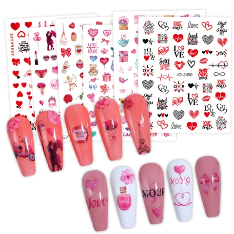 Adesivi Per Unghie Per San Valentino Cuore Rosso Rosa Lettera D'amore Decorazione Manicure Fai Da Te Per Donne