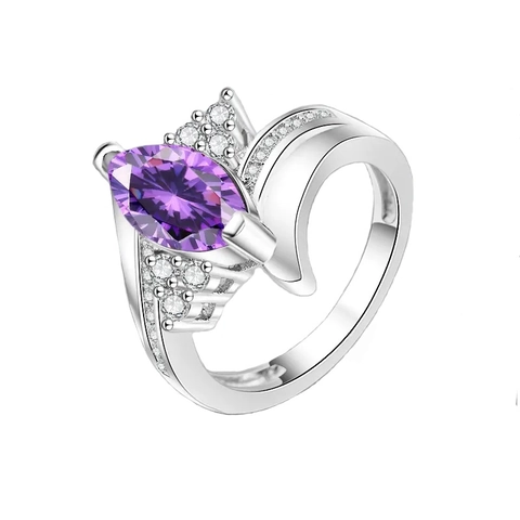 Purple Marquise Cut Zircon Ring Geometric Copper Arched Line Jewelry For Women Elegant Fashion Jewelry Accessory