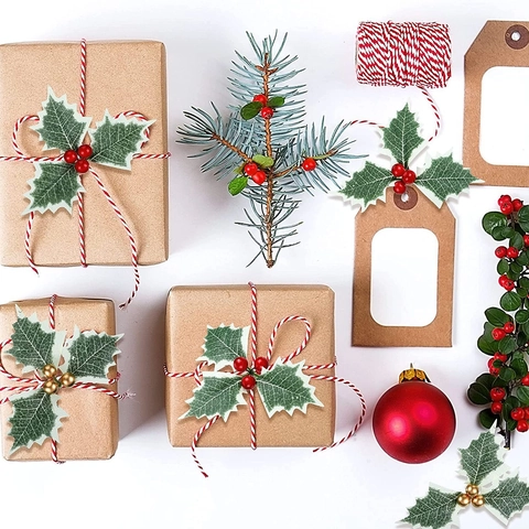 Künstliche Stechpalmenblätter Mit Beeren Weihnachts DIY Bastelzubehör Für Kränze Geschenkverpackung Dekoration