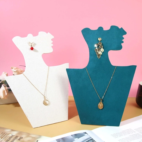 Portrait Silhouette Jewelry Display Stand Velvet Linen Necklace Earring Holder Foldable Bust Organizer Photography Props
