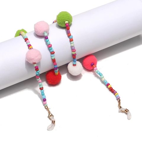 Cadena Para Gafas De Cuentas Arcoíris Con Pompones Suaves Y Bucles De Silicona Antideslizantes Cordón Para Mujeres Niñas