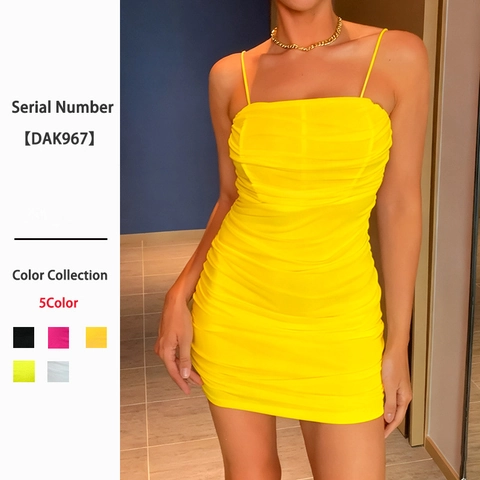 Ruched Mini Dress Spaghetti Strap Bodycon Mesh Polyester Sexy Party Clubwear For Women