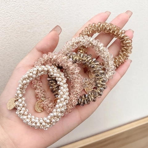 Élastiques À Cheveux À Künstliche Perles Élégant Cristal De Résine Faux Künstliche Perle Scrunchies Porte Queue De Cheval Accessoires Style Coréen