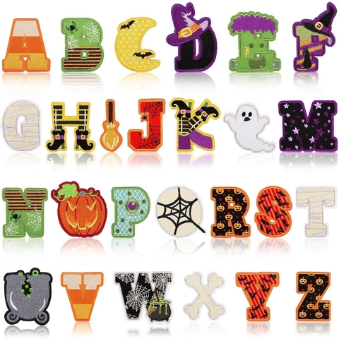 Halloween Alphabet Embroidered Patches A-Z Iron On Sewing Appliques For Clothing Jackets Bags DIY Festive Decoration