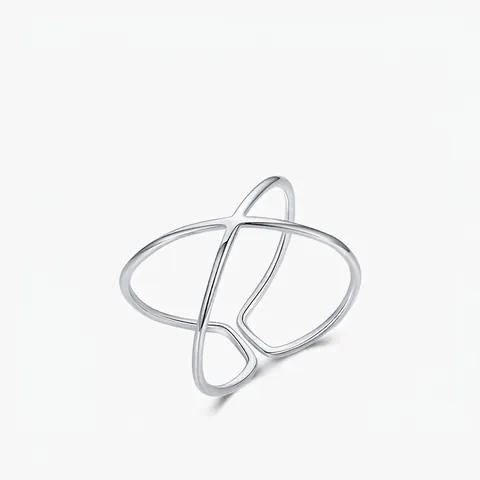 925 Sterling Silber Kreuz Ring Verstellbar Geometrisch Doppellinie Minimalistischer Eleganter Schmuck Damen
