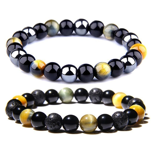 Natural Tiger Eye Stone Lava Rock Hematite Beads Bracelet For Men Women Adjustable Energy Yoga Healing Beaded Bracelet Jewelry Gift