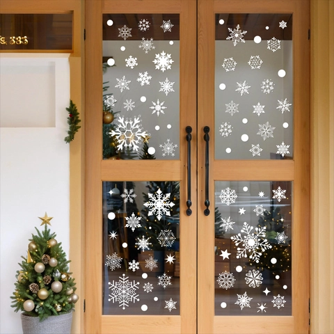 Christmas Window Clings Static Cling Stickers Snowflakes Snowman Reusable PVC Decals For Glass Festive Holiday Home Decor