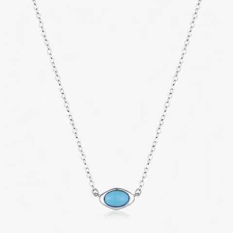 925 Sterling Silver Turquoise Necklace Minimalist Oval Pendant Clavicle Chain Jewelry For Women
