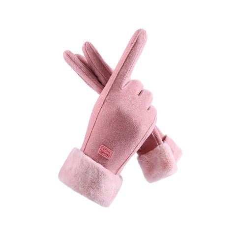 Gants d'Hiver Chauds pour Femmes Écran Tactile Doublés Polaire Épais Cyclisme en Plein Air Coupe-vent Suède Synthétique Nœud en Fourrure