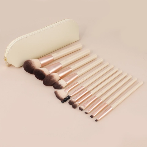 Professional Makeup Brushes Soft Synthetic Fiber Beige Plastic Aluminum Ferrule Beauty Tools For Face Eye Shadow Powder Foundation