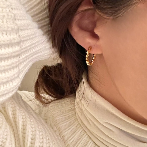 925 Sterling Silver Hoop Earrings Geometric Faceted Bead Minimalist Small Huggie Jewelry For Women
