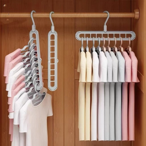 Multifunctional Multiple Hole Magic Clothes Hanger Plastic Space Saving Wardrobe Organizer Rotating Hook Horizontal Vertical