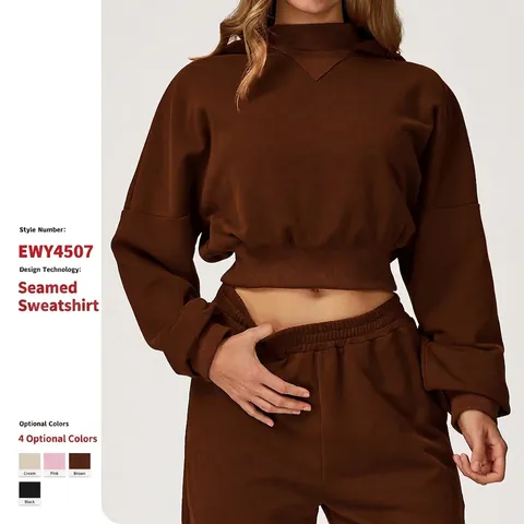 Sudadera Deportiva De Mezcla De Algodón Para Mujer Y Pantalones De Jogging De Cintura Alta Chándal Color Sólido