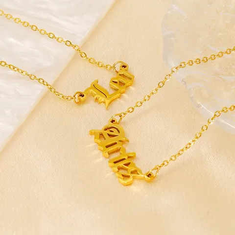 Zodiac Necklace 18K Gold Plated Stainless Steel Gothic Letter Pendant Minimalist Jewelry For Women