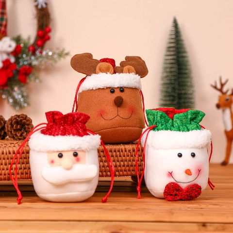 Sacchetti Regalo Natale Peluche Feltro Coulisse Caramelle Babbo Natale Pupazzo Neve Renna Decorazione Bambini