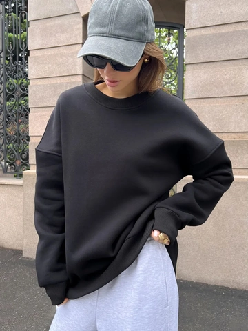 Women Oversized Crewneck Sweatshirt Solid Color Long Sleeve Loose Drop Shoulder Cotton Blend Fleece Pullover Casual Streetwear