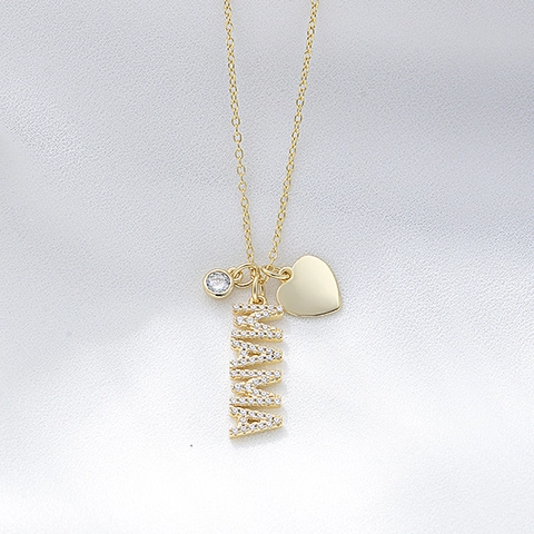 Collana Pendente Lettera MAMA In Argento Sterling 925 Placcato Oro Cuore Tondo Zircone Gioielli Regalo Festa Della Mamma