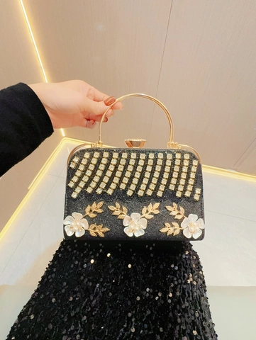 Elegante Pochette Da Sera Con Decorazione Fiori 3D Strass Künstliche Perle Borsa Rigida Glitterata Per Matrimonio Festa Banchetto