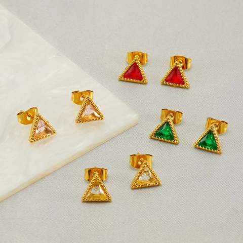 Triangle Stud Earrings 18K Gold Plated Stainless Steel Geometric Zircon Minimalist Chic Jewelry For Women
