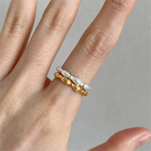 Minimalist Olive Bead 925 Sterling Silver Ring Open Adjustable Stackable Band Jewelry For Women