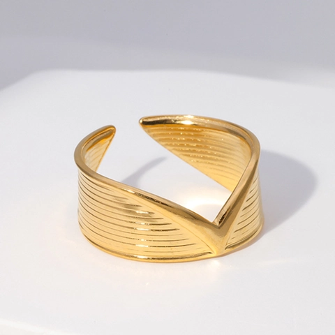Anillo Abierto en Forma de V de Acero Inoxidable Minimalista Para Hombres Mujeres Anillo de Dedo Geométrico Texturizado Ajustable Joyería Regalo