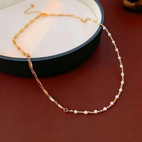 Collana Asimmetrica Con Künstliche Perle Di Imitazione Rame Dorato Catena Minimalista Per Clavicola Per Donna Gioielli Di Lusso