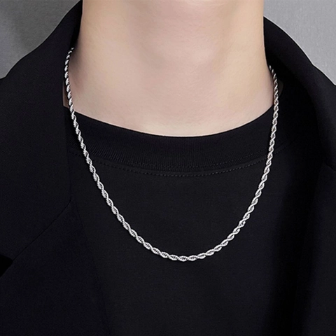 Stainless Steel Rope Chain Necklace For Men Women Twist Link Jewelry Hip Hop Minimalist Fashion Accessory