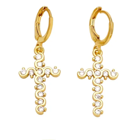 European Fashion Copper Cross Evil Eye Moon Heart Drop Earrings For Women Gold Plated Rhinestone Pave Dangle Earrings Jewelry