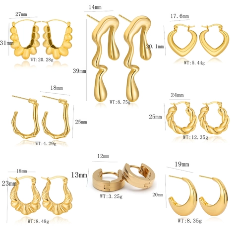 Pendientes De Aro De Acero Inoxidable Oro Torcido Corazón Bambú Croissant Irregular Lava Joyas Geométricas Para Mujer