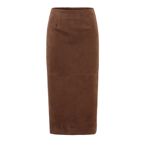 Falda Midi De Cintura Alta Para Mujer En Gamuza Sintética Color Sólido Ajustada Con Abertura Trasera Lápiz Chic