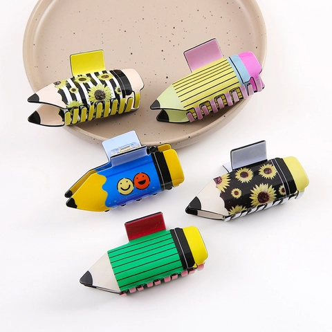 Molletta Capelli Creativa Forma Matita Plastica PVC Simpatico Girasole Smiley Rigato Accessorio Moda Donna
