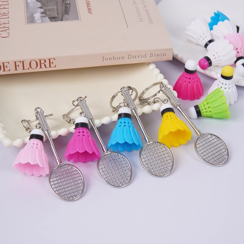 Mini Badminton Racket And Shuttlecock Keychain Zinc Alloy Plastic Sporty Pendant Ornament For Sports Fans Keys Bag