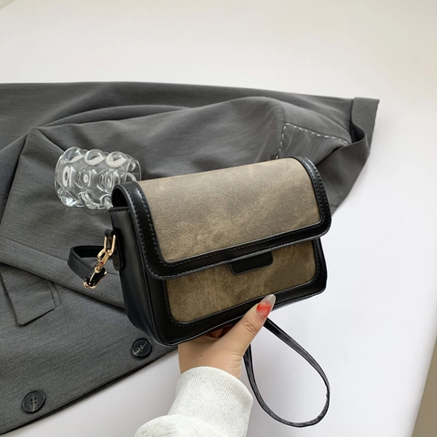 Borsa A Tracolla Da Donna In Pelle PU E Tessuto Denim Piccola Borsa Quadrata Con Patta Per Viaggi Casuali Stile Retrò