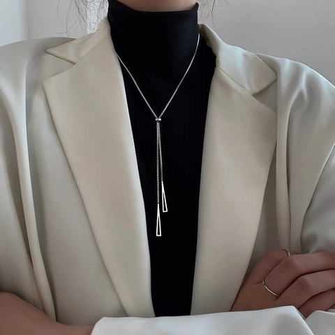 Minimalist Alloy Long Pendant Necklace For Women Y-Shaped Geometric Triangle snake bone chain sweater jewelry