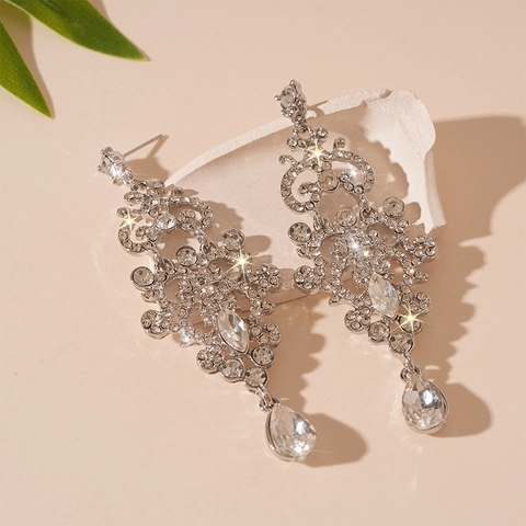 Baroque Retro Water Drop Dangle Earrings Alloy Rhinestone With Silver Earring Post Elegant Luxury Women Wedding Party