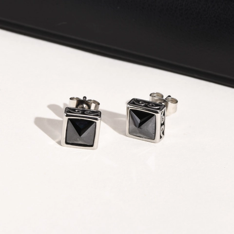 Boucles D'oreilles Carrées Acier Inoxydable Zircon Noir Nœud Celtique Gravé Bijoux Punk Géométriques Pour Hommes