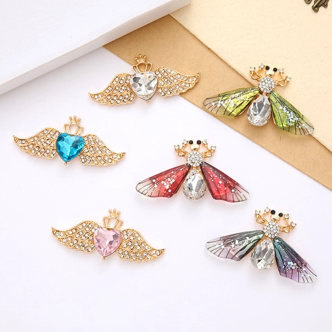 Zinklegierung Strass Engel Flügel Herz Und Edelstein Biene Insekt Schmuckherstellung Charms Brosche Pin DIY Zubehör Mode