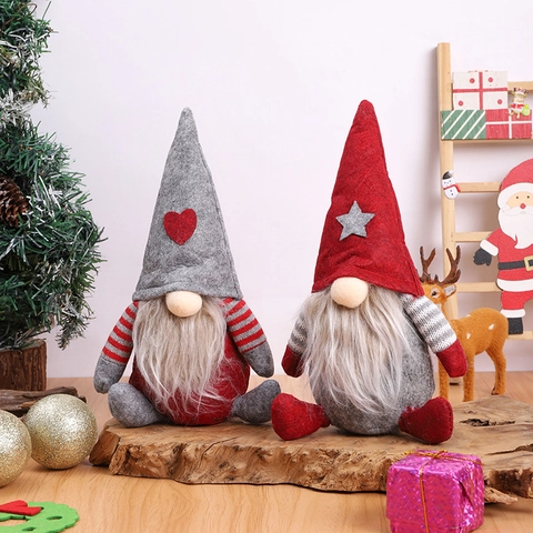 Weihnachtsgnom Tomte Plüschpuppen Gesichtslos Langer Bart Spitzhut Herz Stern Desktop Haus Tisch Feiertag Party Dekor