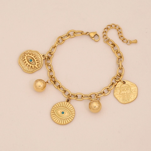 Roestvrijstalen Bedelarmband Verguld Zon Maan Ster Boze Oog Hamsa Hand Hanger Verstelbaar Vintage Sieraden Voor Dames